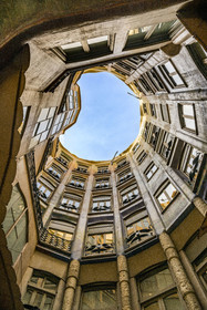 Spain, Catalonia, Barcelona, Eixample district, Passeig de Gracia, Pedrera or Casa Mila (1905-1910) by the Catalan modernist architect Antoni Gaudi, UNESCO World Heritage site, the small interior courtyard