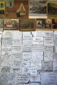 France, Var, Six Fours les Plages, hike in the Cap Sicie massif, the Notre Dame of May chapel, several hundred ex-votos come to testify to the attachment of believers for Notre-Dame-de-Bonne-Garde known as Notre-Dame-du-Mai