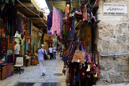 Israel, Jerusalem, holy city, the old town listed as World Heritage by UNESCO, Christian Quarter, souvenir shop in the souk
