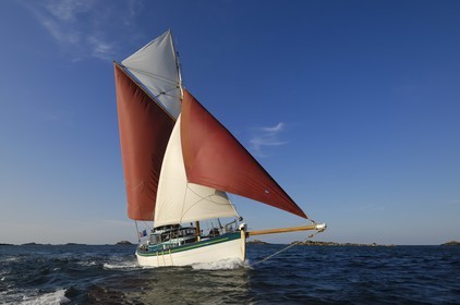 France, Manche, Iles Chausey, the Courrier des Iles boat painted by painter Marin Marie, an Official Painter of the French Navy