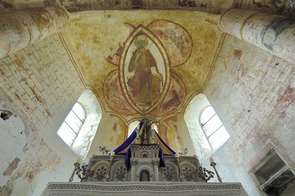 France, Loir et Cher, Lavardin, labelled Les Plus Beaux Villages de France (The Most Beautiful Villages of France), St Genest Church in Romanesque style of the 11 th century, fresco of the choir, Christ in Majesty