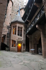 France, Bas Rhin, Orschwiller, Alsace Wine Road, Haut Koenigsbourg Castle, hexagonal stairs