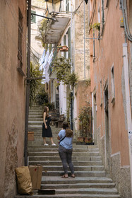 Italy, Liguria, Cinque Terre National Park listed as World Heritage by UNESCO, village of Monterosso al Mare, a stepped alley in the old village