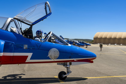 France, Bouches du Rhone, Salon de Provence, air base 701, base of the Patrouille de France (PAF for Patrouille acrobatique de France) of the French Air and Space Force, final preparations by the pilot for the flight aboard his Alphajet aircraft