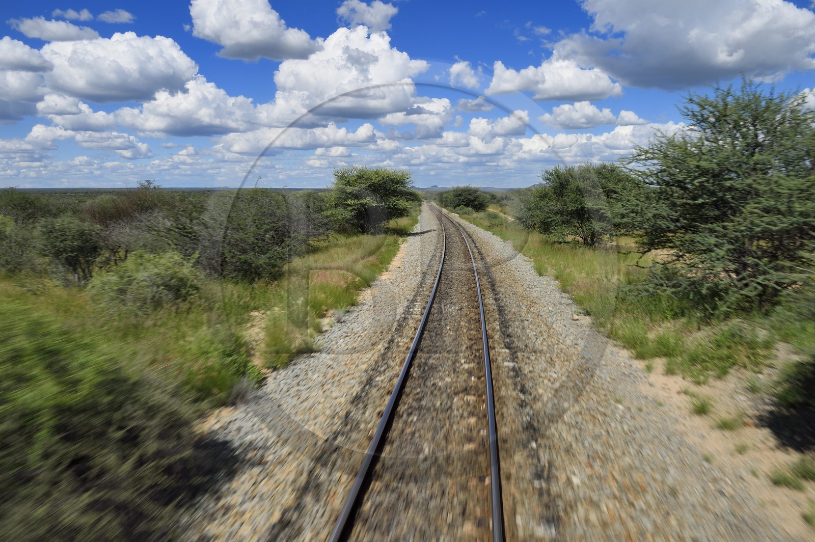 Namibie, région de Otjozondjupa, voie ferrée emprunté par le Shongololo express