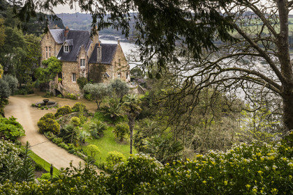 France, Côtes-d'Armor, Plouguiel, the Kestellic Botanical Garden, classified as a remarkable garden and its typically neo-Breton small manor overlooking the Jaudy river