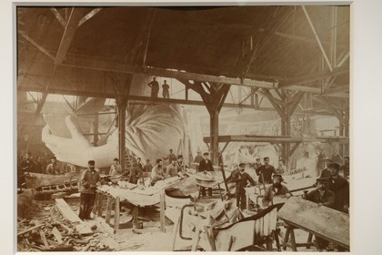 France, Haut Rhin, Colmar, Museum and birth house of Bartholdi, photo of the Statue of Liberty under construction in theGaget-Gauthier workshops at 25 rue de Chazelles in Paris