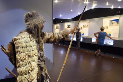 France, Alpes-Maritimes, Roya Valley, Tende, the Musee des Merveilles (Merveilles Departmental Museum), reconstruction of the costume of an Alpine men from 3200 years B.C.
