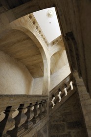 France, Herault, Pezenas, staircase from the Hotel of Landes de Saint-Palais from the 16-17th century cours (street) Jean Jaures