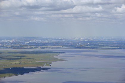 United Kingdom, England, Essex, around Southend-on-Sea, Thames estuary 40 miles (64 km) east of central London in the background (aerial view)