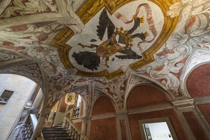 France, Alpes-Maritimes, Nice, old town, Palais Lascaris mid 17th century, entrance hall and monumental staircase decorated with frescoes