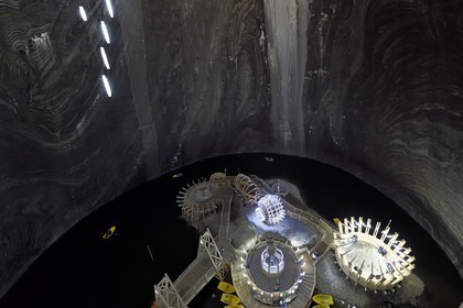 Romania, Transylvania, Cluj region, Turda, former Turda salt mine whose exploitation began in Roman times transformed into a leisure center and health, the underground lake