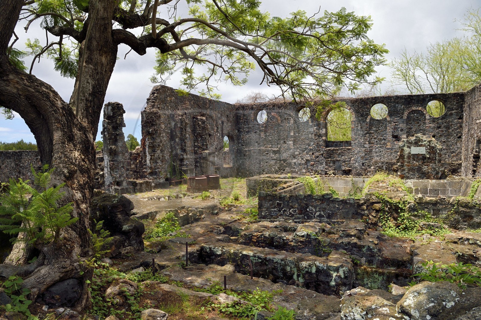 France, Ile de la Reunion, Saint-Gilles-les-Hauts, Musée de Villèle dans le domaine Panon-Desbassyns, ancienne propriété coloniale au cœur d'une grande plantation de canne à sucre qui faisait travailler un peu plus de 400 esclaves, ruines de l'usine à sucre France, Ile de la Reunion, Saint-Gilles-les-Hauts, Musée de Villèle dans le domaine Panon-Desbassyns, ancienne propriété coloniale au cœur d'une grande plantation de canne à sucre qui faisait travailler un peu plus de 400 esclaves, ruines de l'usine à sucre