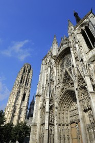 France, Seine Maritime, Rouen, Notre Dame of Rouen Cathedral, the Calende portal and the Tour de Beurre (Butter Tower)