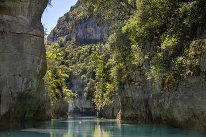 Var (83) rive gauche et Alpes-de-Haute-Provence (04) rive droite, Parc Naturel Régional du Verdon, Basses Gorges du Verdon en aval du lac de Sainte Croix, gorges de Baudinard