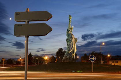 France, Haut Rhin, Colmar, replica of the Statue of Liberty of Auguste Bartholdi on the Strasbourg road, it has a height of 12 meters at the torch