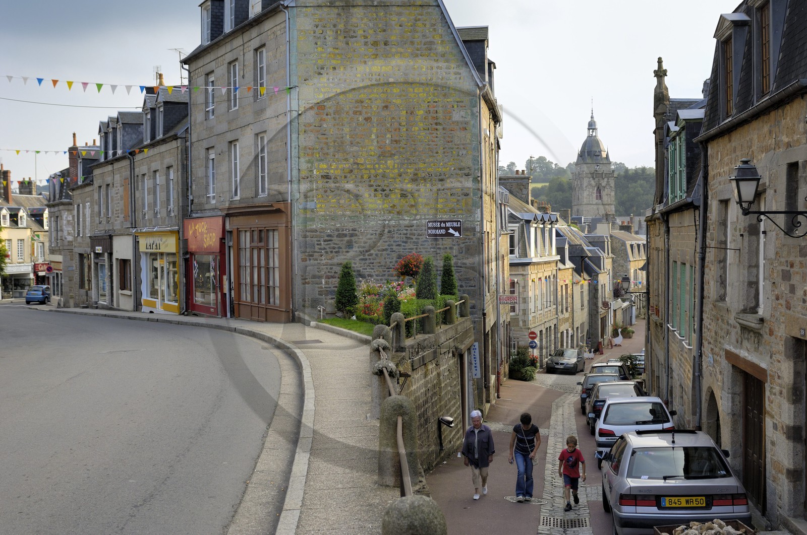 France, Manche, Villedieu les Poeles, Dr Havard Street and Notre Dame church