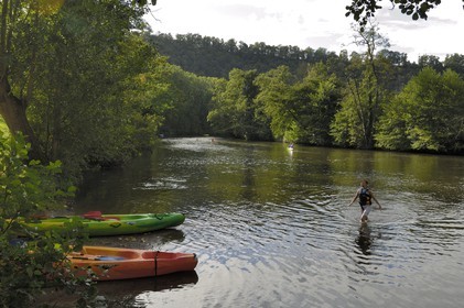 France, Calvados, Suisse normande (Norman Switzerland), Clecy, kayaks on the river Orne