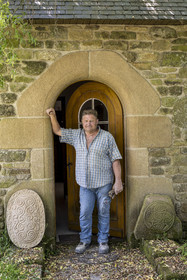 France, Morbihan, Locoal-Mendon, the sculptor and stonemason Gueho Patrick