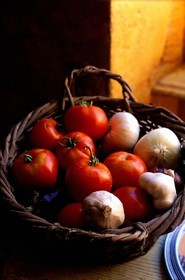 France, Gard, basket of vegetables from provence in a host home