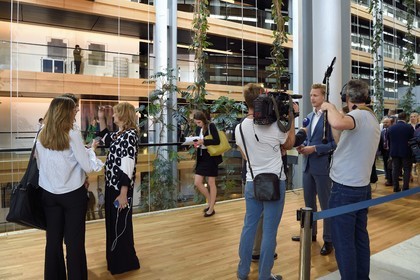 France, Bas Rhin, Strasbourg, European district, the European Parliament, the Louise Weiss building interview of a new MP at the inaugural plenary session of the new European Parliament the 2 July 2019