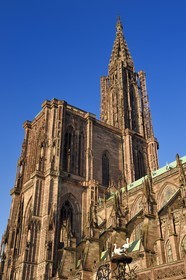 France, Bas Rhin, Strasbourg, old town listed as World Heritage by UNESCO, Notre Dame Cathedral, flying buttresses of the southern facade and storks nest