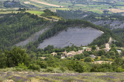 France, Drome, regional natural park of Baronnies provencales, Bellecombe-Tarendol, marl, mountain of black earth made up of flaky rock from a mixture of clay and limestone
