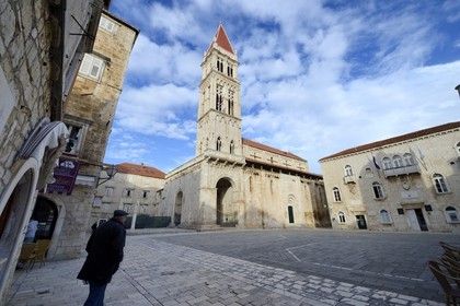 Croatia, Dalmatia, Dalmatian Coast, Trogir, historic center listed as World Heritage by UNESCO, the cathedral Saint Lawrence and its bell tower