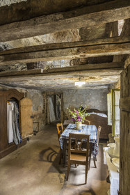 France, Bas Rhin, Parc regional des Vosges du nord (Northern Vosges Regional Natural Park), Eschbourg, Maisons des Rochers (Rocks houses) of Graufthal, semi-troglodytic houses of the 18th century and inhabited until 1958, the stub which is the living room