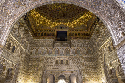 Espagne, Andalousie, Séville, Alcazar de Séville (Reales Alcazares de Sevilla), classé Patrimoine Mondial de l'UNESCO, Palais mudéjar ou de Pierre Ier, salon des Ambassadeurs (salon de Embajadores)