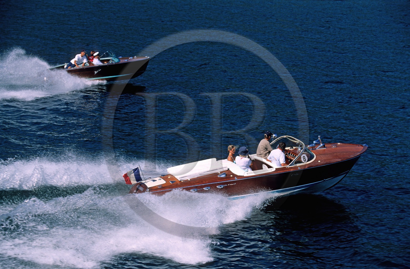France, Savoie (73), Navig'Aix au lac du Bourget, célèbre canot automobile en bois du type Riva (vue aérienne)