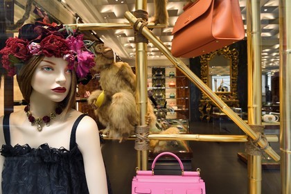 Italy, Lombardy, Milan, Fashion Quadrilateral (Quadrilatero della moda), Dolce & Gabbana luxury boutique via Monte Napoleone
