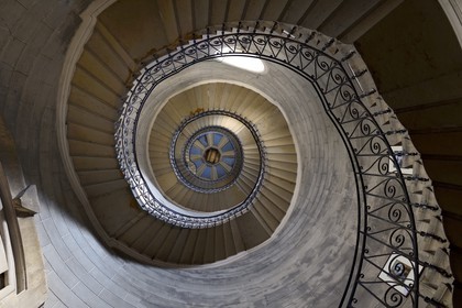 France, Rhone, Lyon, historical site listed as World Heritage by UNESCO, Notre Dame de Fourviere basilica, staircase of 287 steps giving access to the Saint Michel terrace