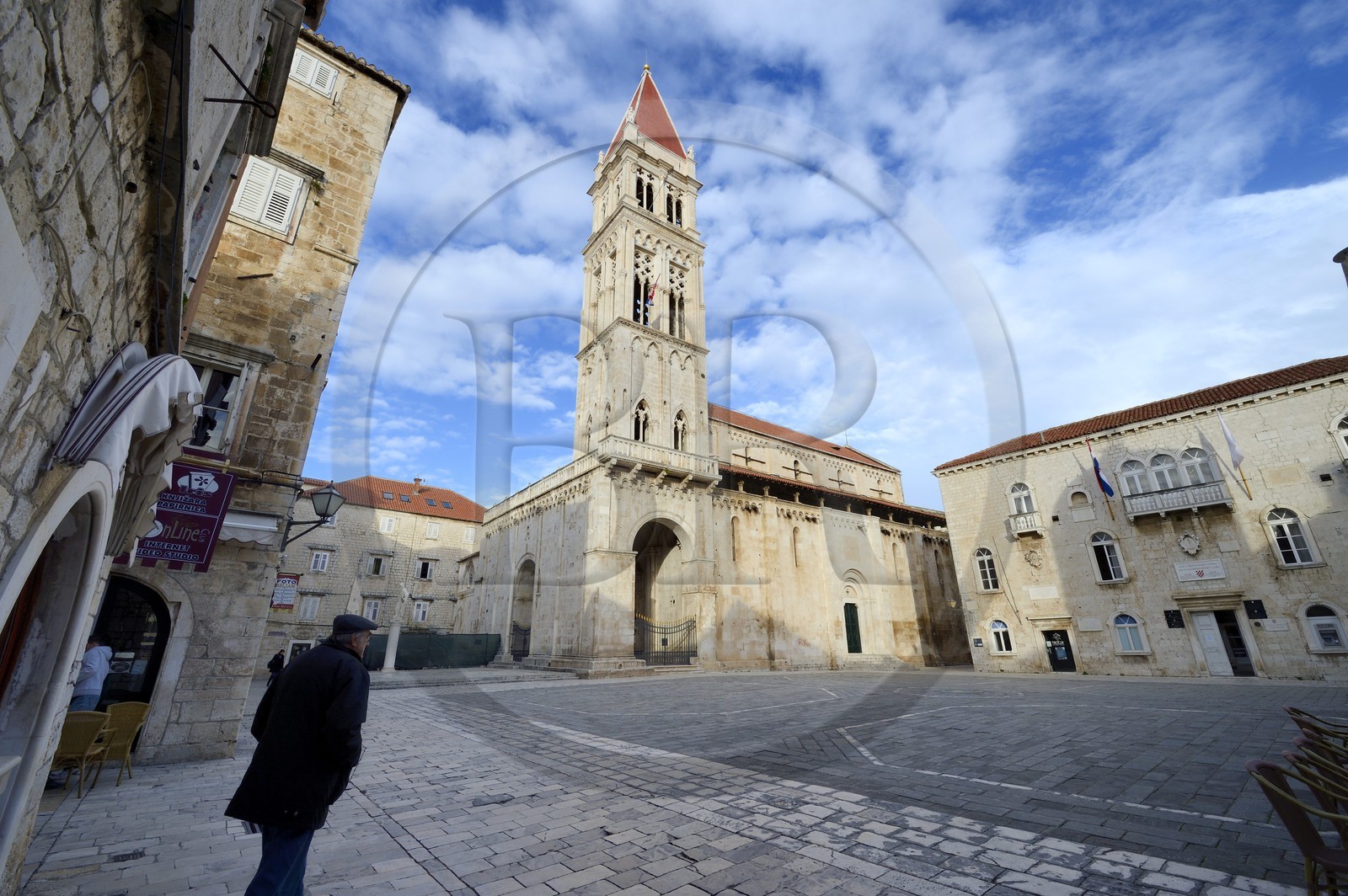 Croatia, Dalmatia, Dalmatian Coast, Trogir, historic center listed as World Heritage by UNESCO, the cathedral Saint Lawrence and its bell tower