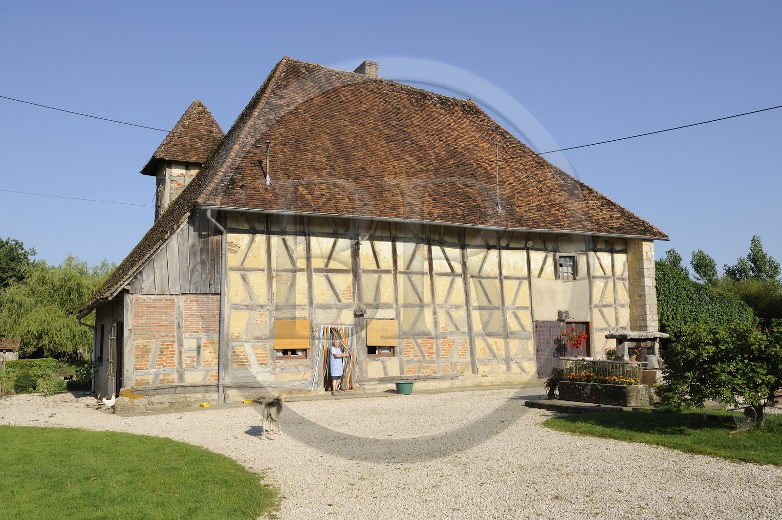 France, Saône et Loire (71), Sagy, la Ferme du Bailly ferme bressane traditionnelle à étage et colombage