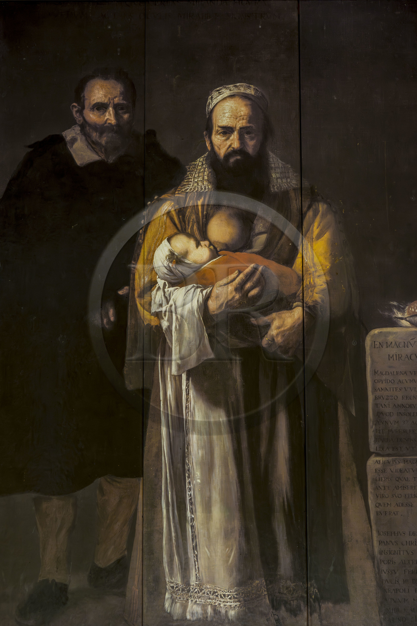 Espagne, Andalousie, Séville, la Casa de Pilatos (la maison de Pilate), palais de style mudéjar, copie sur plaques en céramique de la femme à barbe (1631) de Jusepe Ribera, portrait de Madeleine Ventura, allaitant son enfant aux côtés de son mari