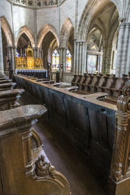 France, Côtes-d'Armor, Tréguier, Saint Tugdual Cathedral, oak choir stalls carved between 1509 and 1512