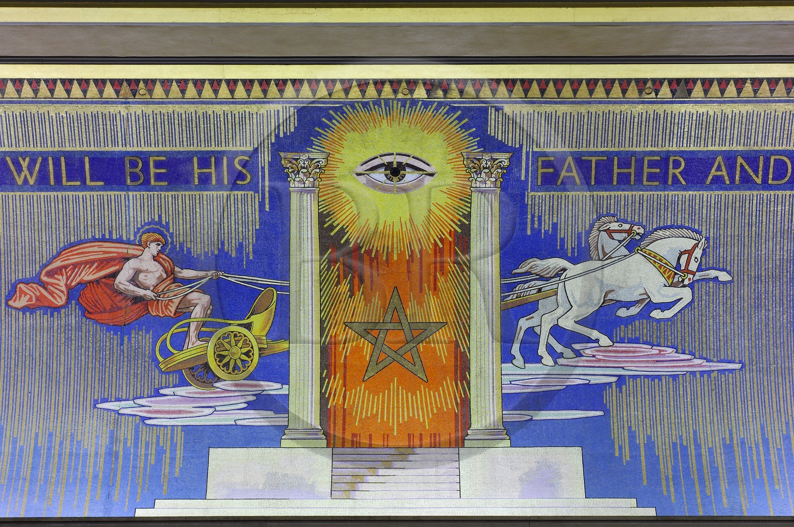Royaume-Uni, Londres, Grande Loge d'Angleterre, le Grand Temple, peintures murales de symboles maçonniques