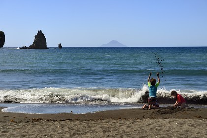 Italy, Sicily, Aeolian Islands, listed as World Heritage by UNESCO, Vulcano Island, black sand beach of Porto de Ponente