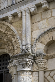 France, Charente Maritime, Echillais, the 12th century Romanesque church of Notre-Dame, classified as a historic monument, the Grand'Goule, capitals of the western facade