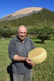 Italy, Sicily, Aeolian Islands, listed as World Heritage by UNESCO, Vulcano Island, La Vecchia Fattoria, the shepherd and goat cheese maker Fabrizio Lo Piccolo at the volcano foot