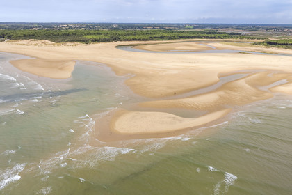 France, Vendée (85), Talmont Saint Hilaire, la Pointe du Payré, Veillon beach and estuary of the Payré river (aerial view)