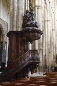 France, Var, Provence Verte, Saint Maximin la Sainte Baume, Sainte Madeleine (St. Mary Magdalene) basilica, the pulpit in the nave