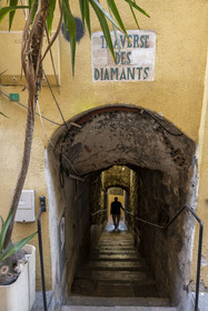 France, Alpes-Maritimes, Menton, old town, staircase alley maze, the Traverse des Diamants which allowed the Princes of the Grimaldi to directly access the boats