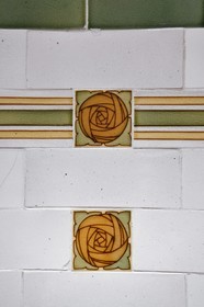 France, Meurthe-et-Moselle, Nancy, Ecole de Nancy Museum in the former estate of Eugene Corbin, ceramic tiles with the flower motif