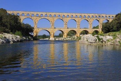 France, Gard, Pont du Gard listed as World Heritage by UNESCO, Roman aqueduct over Gardon River