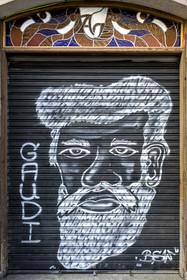 Espagne, Catalogne, Barcelone, peinture murale représentant l'architecte du modernisme catalan Antoni Gaudi