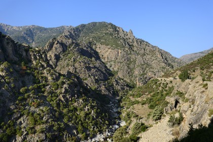 France, Haute Corse, Niolu (Niolo) region, the rocky gorge of the Scala di Santa Regina and the Golo river