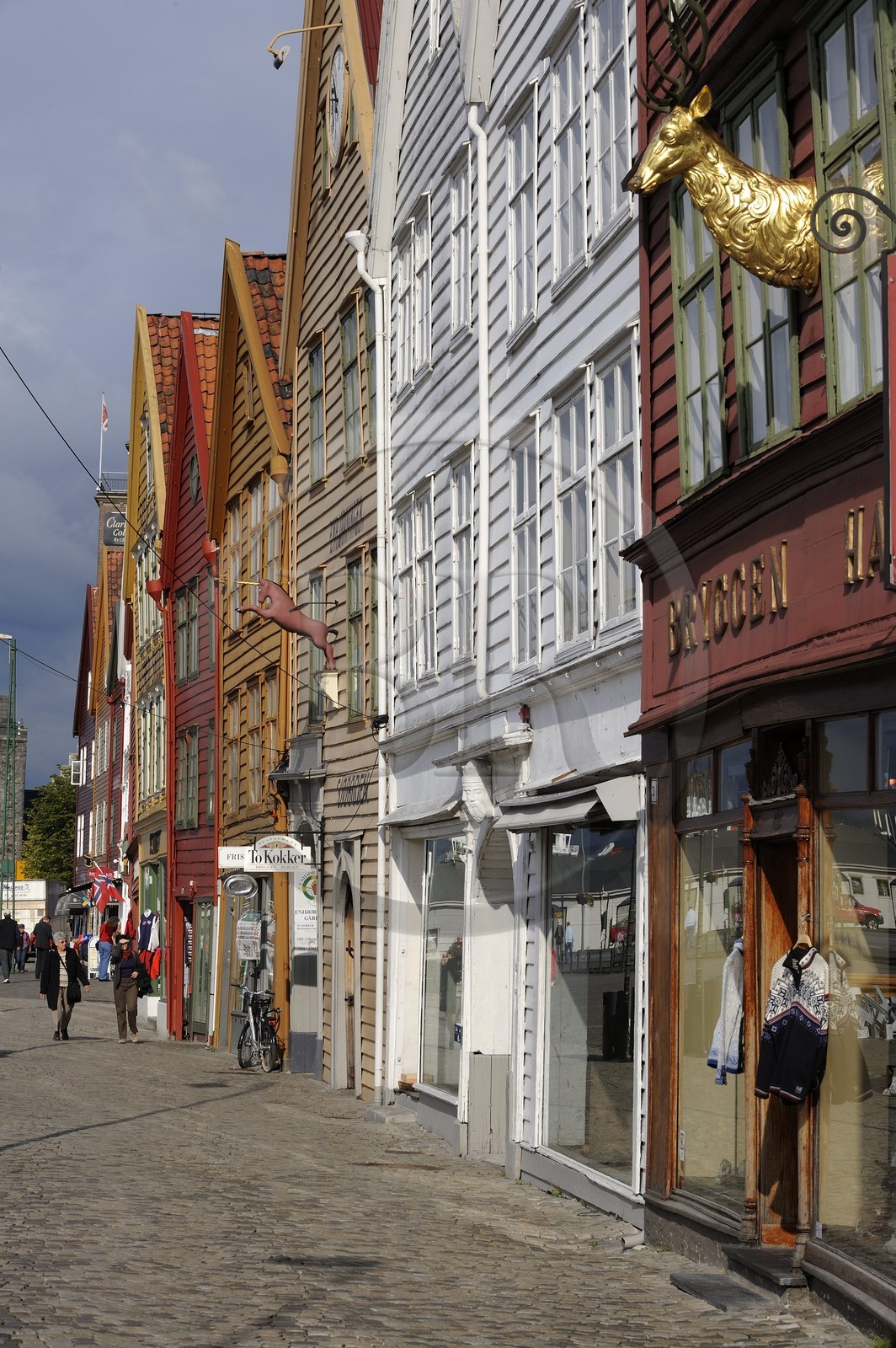 Norvège, comté de Hordaland, Bergen, maisons en bois du quartier de Bryggen, classé Patrimoine Mondial de l'UNESCO, ancien comptoir de la ligue hanséatique (la Hanse)