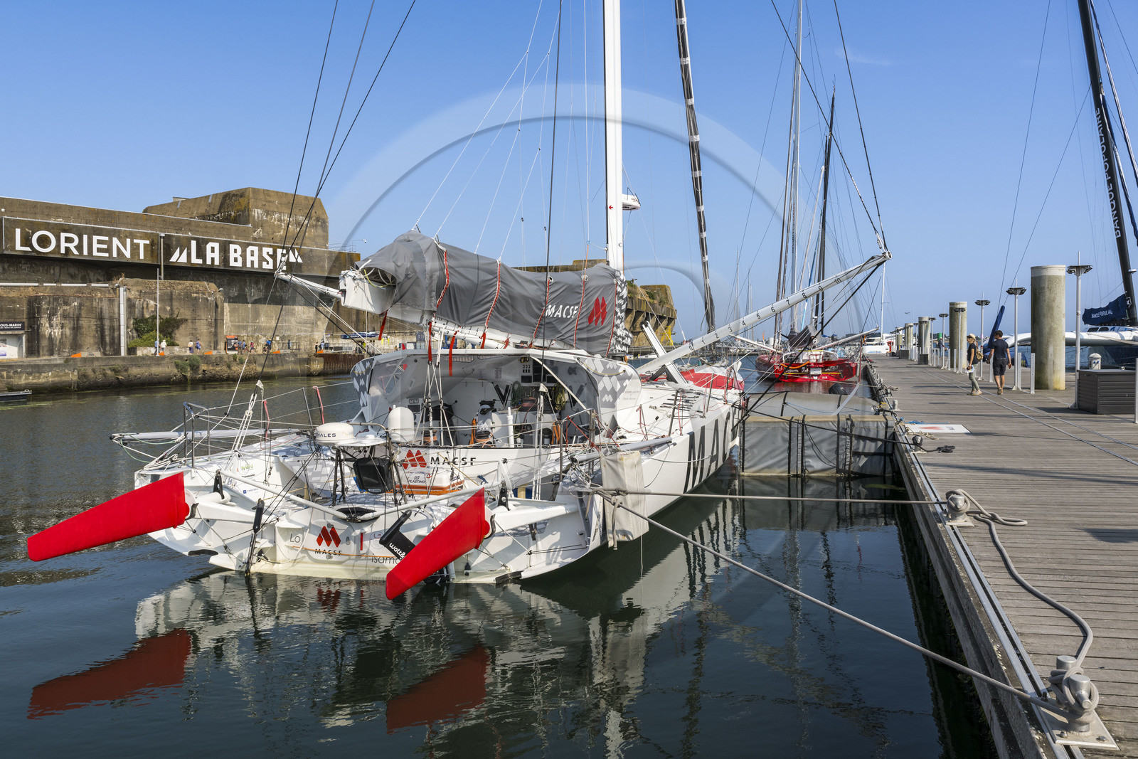 France, Morbihan, Lorient, the port of Lorient La Base in the former submarine base built by the Germans, it is designed and equipped to accommodate nautical professionals, nautical events and large units such as monohulls and multihulls of the Offshore racing, Imoca boat